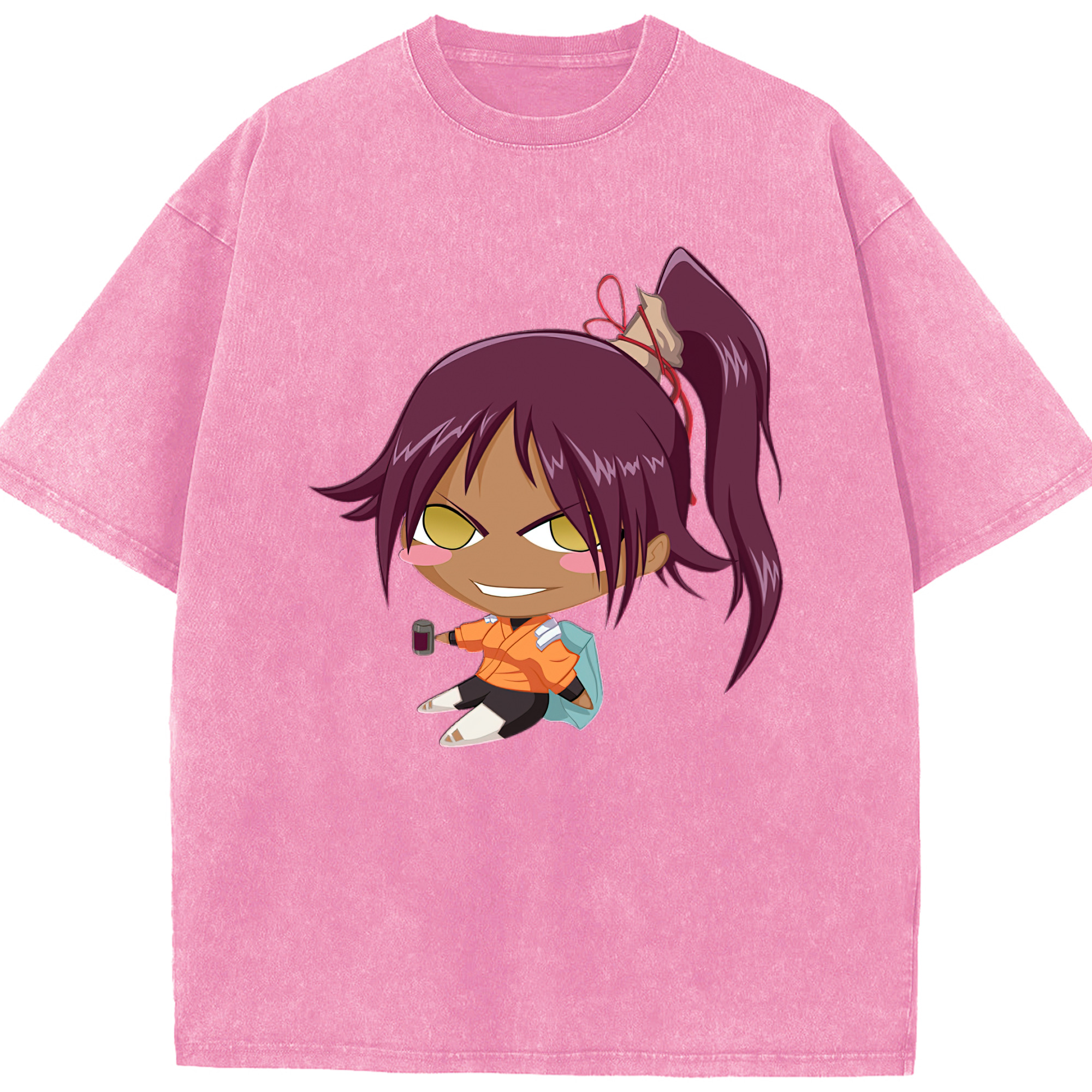 （画像用） ブリーチ 四楓院 夜一（しほういん よるいち） BLEACH Shihouin Yoruichi 綿100% ヴィンテージ風 半袖Tシャツ（フロントプリント）